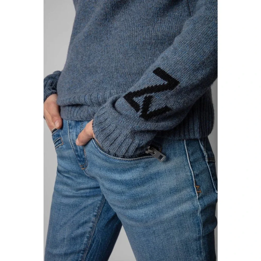 Zadig & Voltaire Sourca Cashmere V-Neck sweater NWT S Denim color - Picture 6 of 13